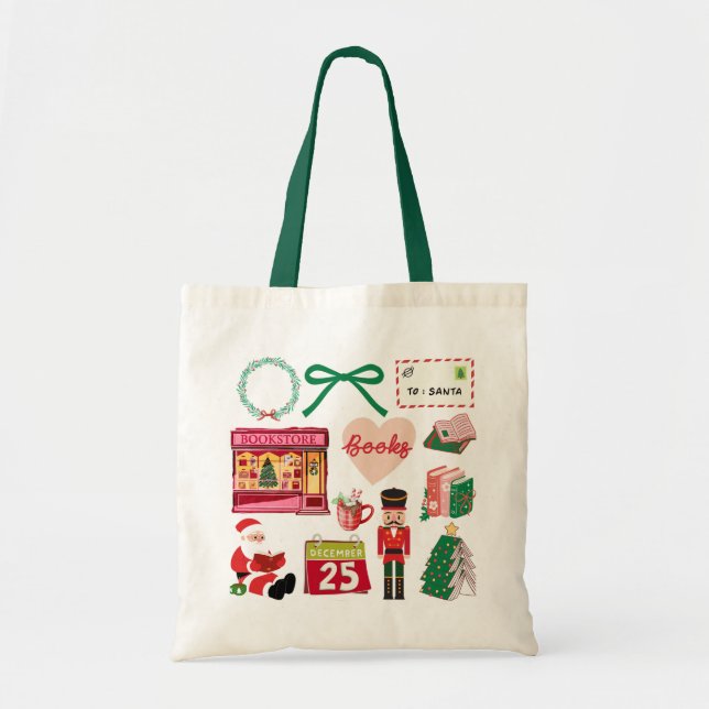 Book Lover Christmas Tote Bag (Front)