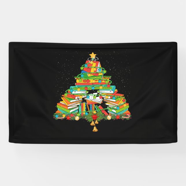 Book Lover Christmas Tree Bookworm Librarian Banner (Horizontal)