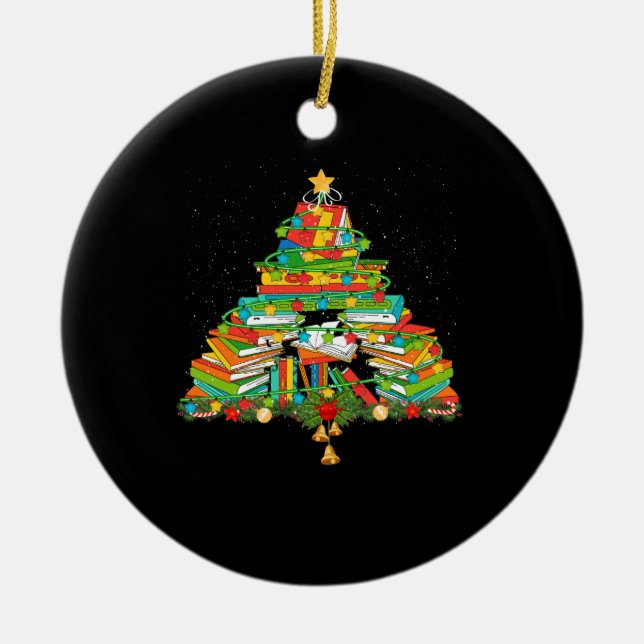 Book Lover Christmas Tree Bookworm Librarian Ceramic Ornament (Front)