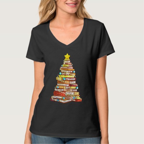 Book Lover Christmas Tree Bookworm Librarian Merry T_Shirt