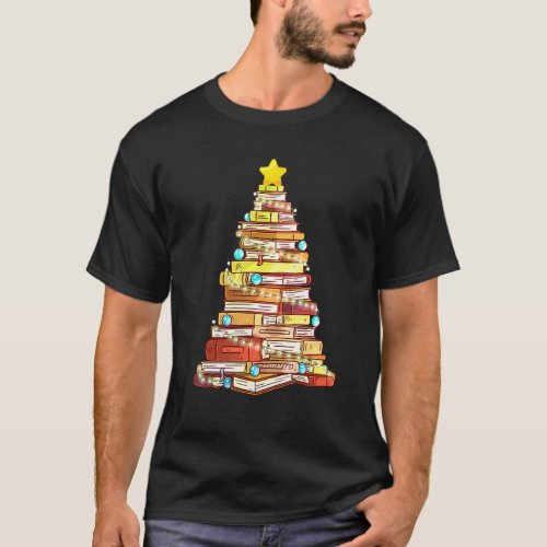 Book Lover Christmas Tree Bookworm Librarian Merry T_Shirt
