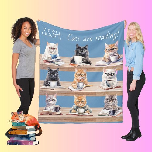 book lover cozy reading blanket cat library