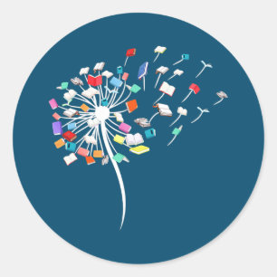 Book Lover Dandelion Librarian Teacher Classic Round Sticker