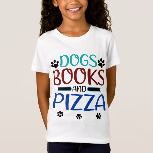 Book Lover Dogs Books and Pizza Loving Reader  T_Shirt
