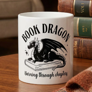 Book Lover Dragon Fantasy Reader Black and White Coffee Mug