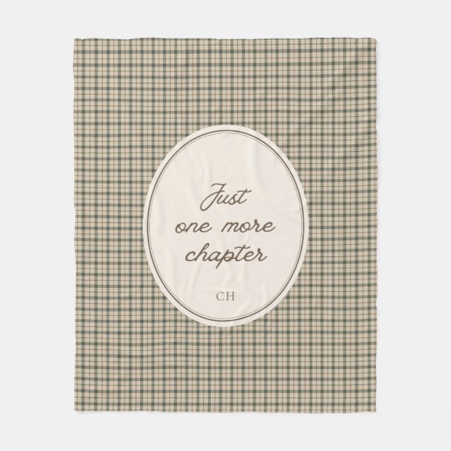 Book Lover Elegant Script Gingham Monogram Gift Fleece Blanket (Front)