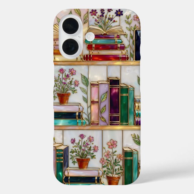 Book Lover Floral Bookshelf iPhone Case (Back)