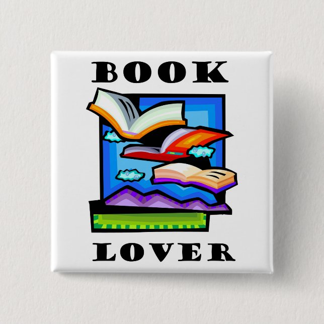 "Book Lover" - Flying books & pages for reading Pinback Button (Front)