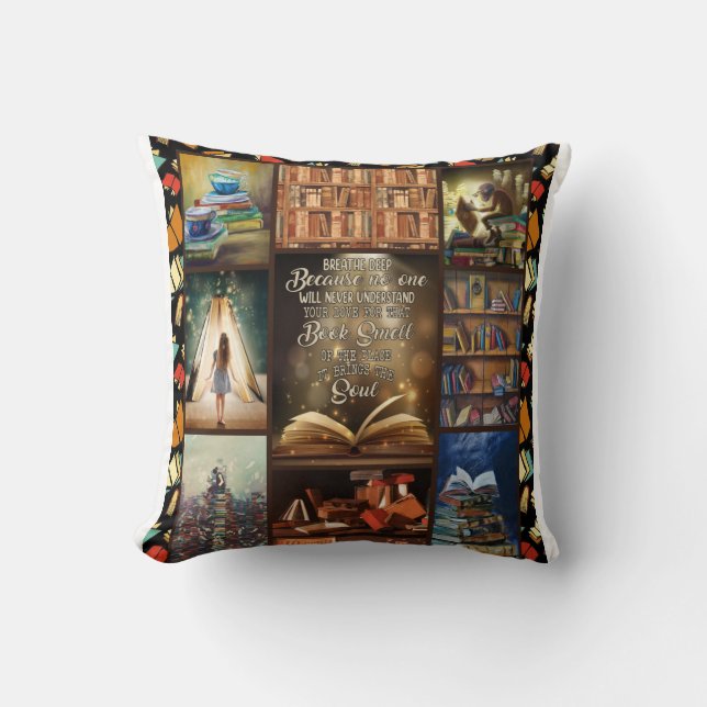 Book Lover Gift, Book Worm, I Love Reading Book Throw Pillow (Front)