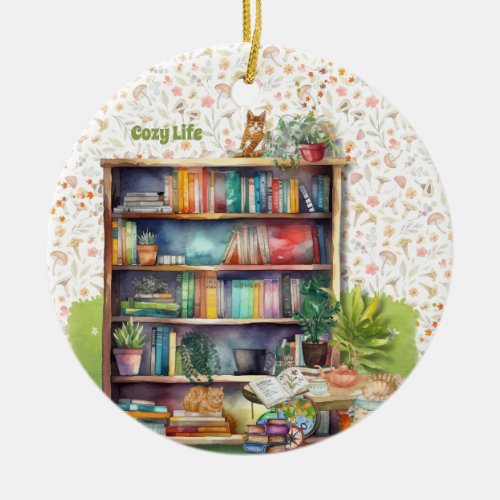 BOOK  LOVER GIFT CAT LOVERS HYGGE LIFE COZY ARTY  CERAMIC ORNAMENT