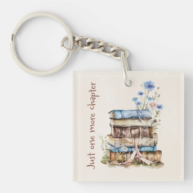 Book Lover Gift with Floral Book Stack Keychain (Front)
