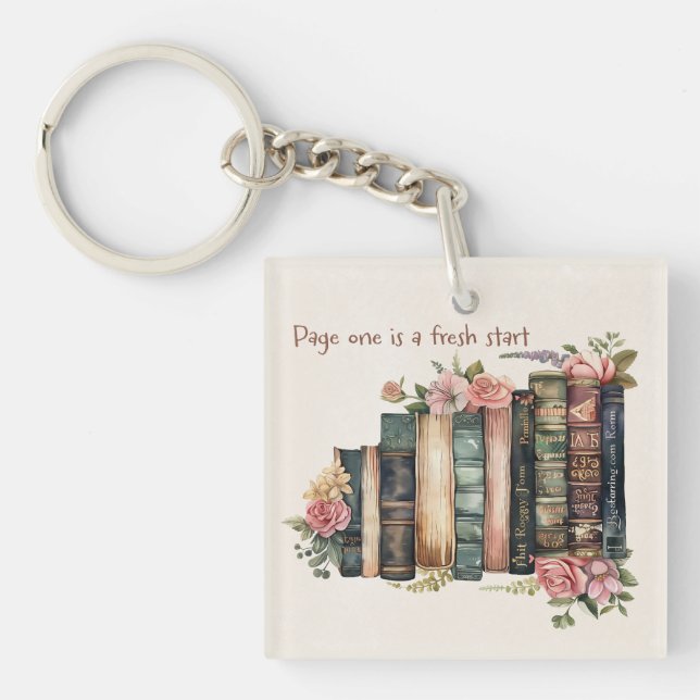 Book Lover Gift with Soft Floral Design Keychain (Front)