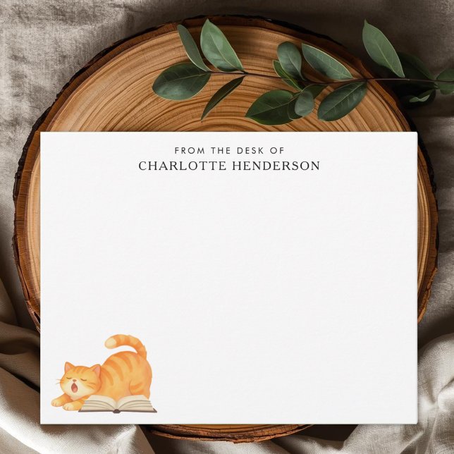 Book Lover Ginger Cat Personalized  Note Card (Creator Uploaded)