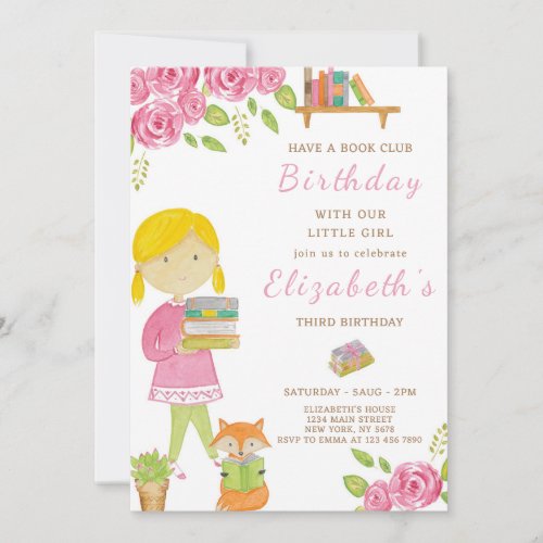 Book Lover Girl Birthday Invitation