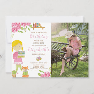Book Lover Girl Birthday Invitation With Photo