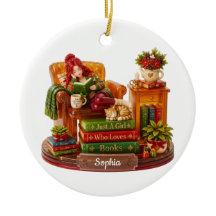 Book Lover Girl Cozy 3D Custom Name Ornament