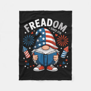 Book Lover Gnome Patriotic American Flag Cute Fleece Blanket