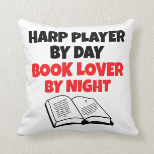 Book Lover Harp Player Throw Pillow