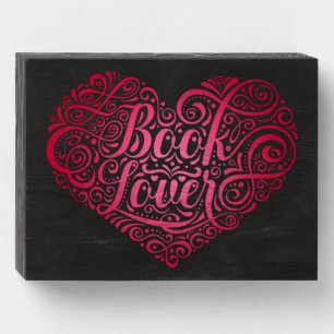 Book Lover Heart Gift for Readers Wooden Box Sign