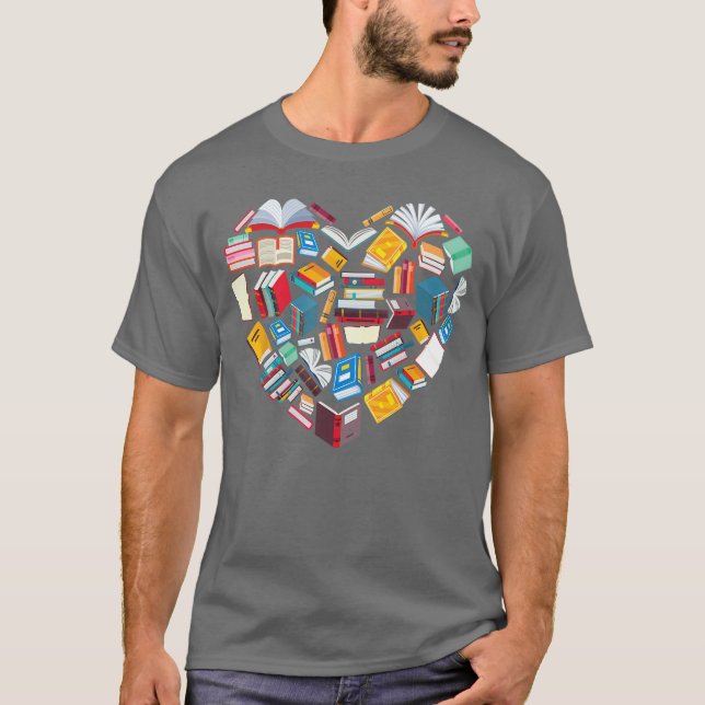 Book Lover Heart Shape reading club Librarian Libr T-Shirt (Front)
