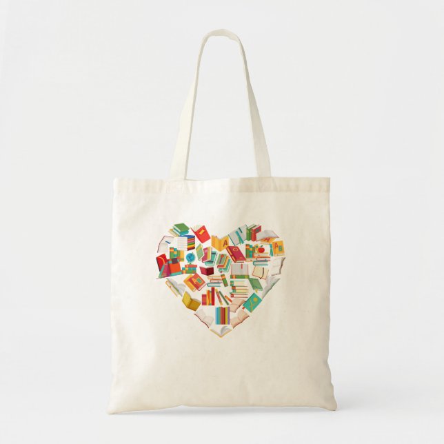 Book Lover Heart Shape reading club Librarian Libr Tote Bag (Front)