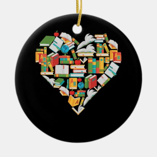 Book Lover Heart Shape reading Librarian Library Ceramic Ornament