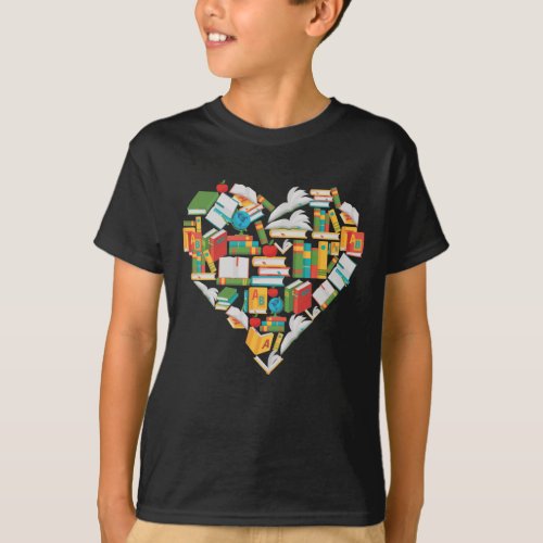 Book Lover Heart Shape reading Librarian Library T_Shirt