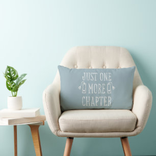 Book Lover Just One More Chapter Typography Blue Lumbar Pillow