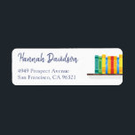 Book Lover Librarian Bibliophile Return Address Label<br><div class="desc">This unique personalized return address label template features colorful books on a shelf and your name in a lively script. All of the text is an elegant medium dark blue by default. You can use two first names, your family name, a business name, or any other format that suits your...</div>