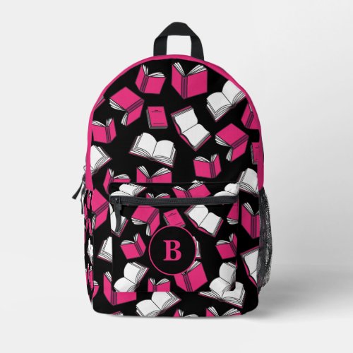 Book Lover Librarian Pink Black Monogram Printed Backpack