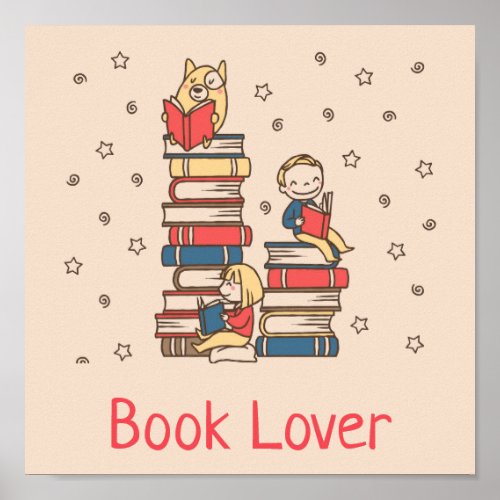 Book Lover library cute kids classroom Poster
