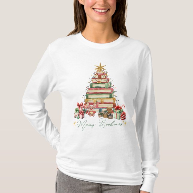 Book Lover Merry Bookmas Christmas T-Shirt (Front)