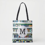 Book Lover Monogram Bag, library bookshelf Tote Bag