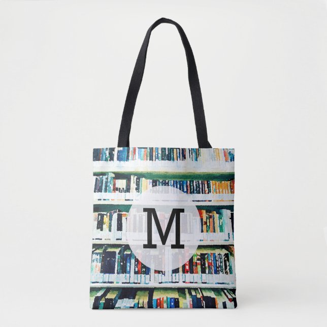Book Lover Monogram Bag, library bookshelf Tote Bag (Front)