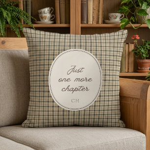 Book Lover Monogram Gingham Throw Pillow