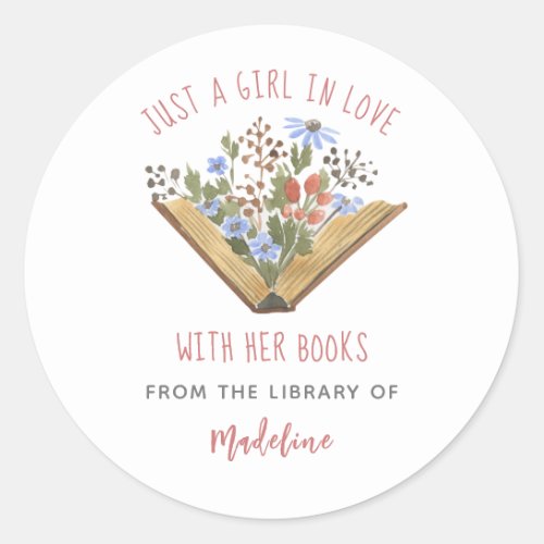Book Lover Open Book Flowers Library Bookplate