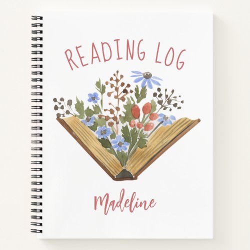 Book Lover Open Book With Flowers Reading Log