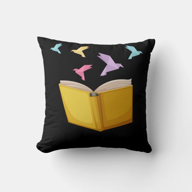 Book Lover Origami Bookworm Literature Reader Throw Pillow (Front)