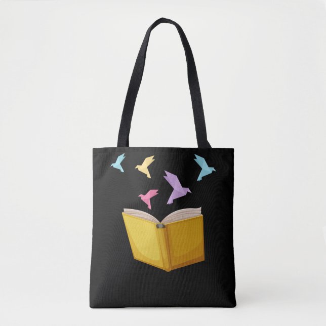 Book Lover Origami Bookworm Literature Reader Tote Bag (Front)