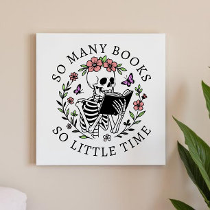 Book Lover Quote Funny Reading Skeleton Floral Canvas Photo Tile