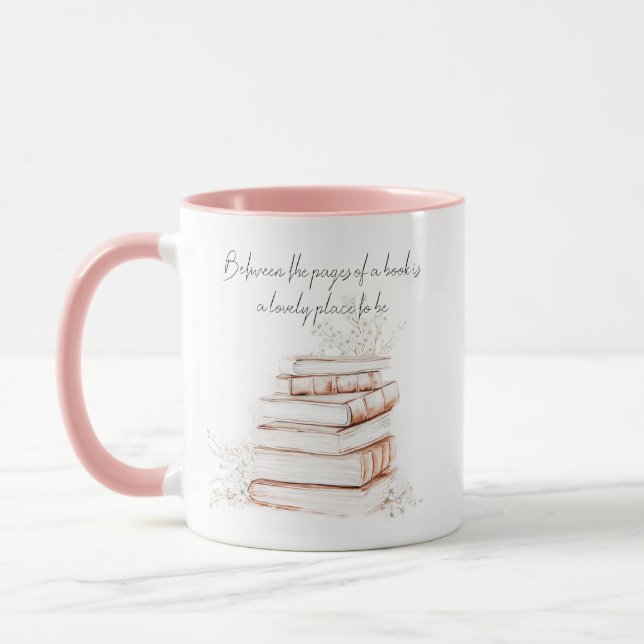 Book Lover Quote Pink Two-Tone Mug (Left)