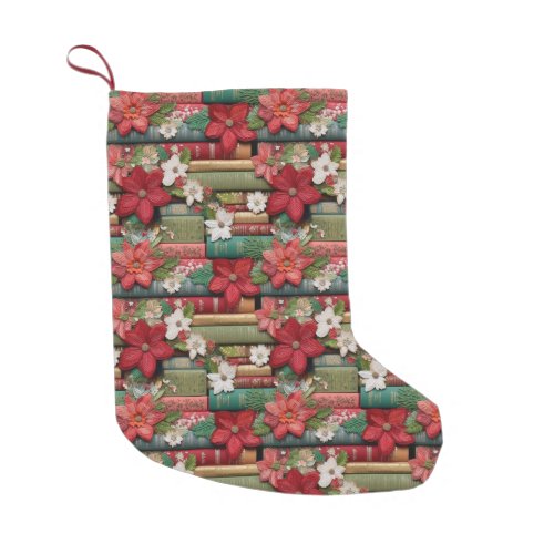 Book Lover Red Winter Floral Christmas Small Christmas Stocking
