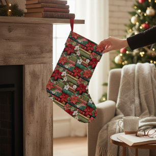 Book Lover Red Winter Floral Christmas Small Christmas Stocking