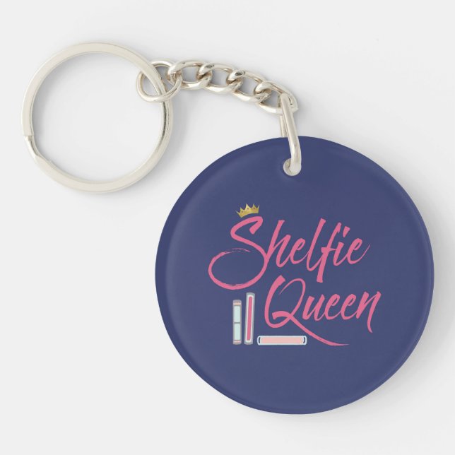 Book Lover Shelfie Queen Blue and Pink Keychain (Front)