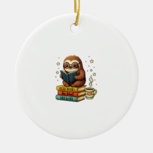Book Lover Sloth Reading Bookish Library Read Book Ceramic Ornament