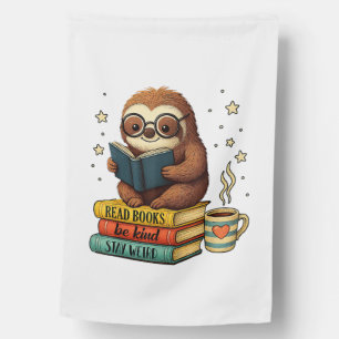 Book Lover Sloth Reading Bookish Library Read Book House Flag