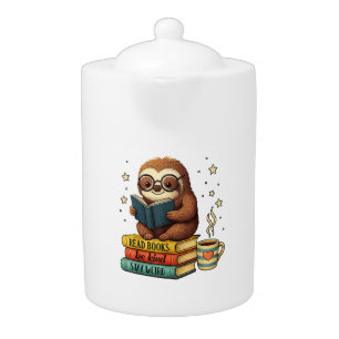 Book Lover Sloth Reading Bookish Library Read Book Teapot