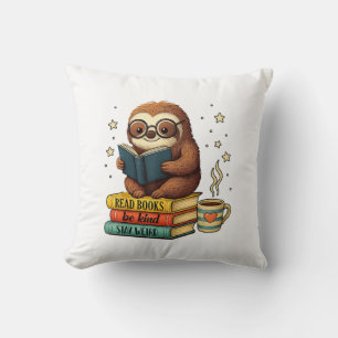 Book Lover Sloth Reading Bookish Library Read Book Throw Pillow