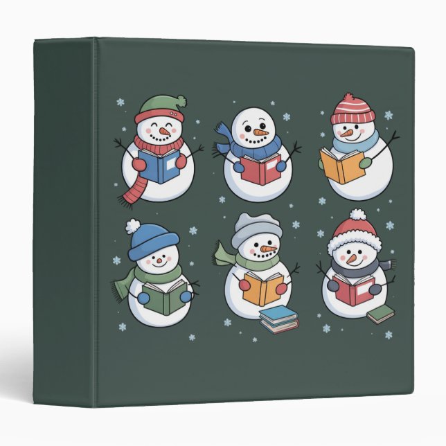Book Lover Snowman Reading Gift Teacher Winter  3 Ring Binder (Front/Spine)