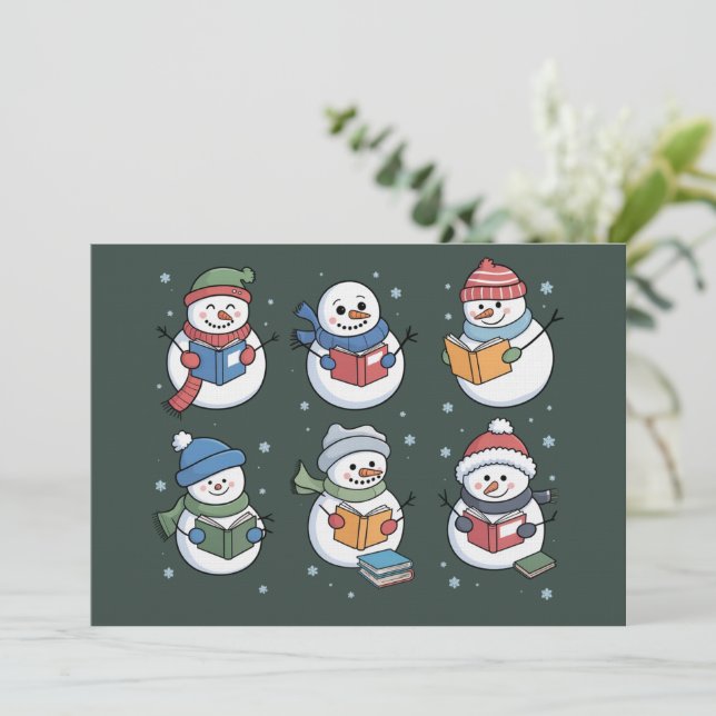 Book Lover Snowman Reading Gift Teacher Winter  Invitation (Standing Front)